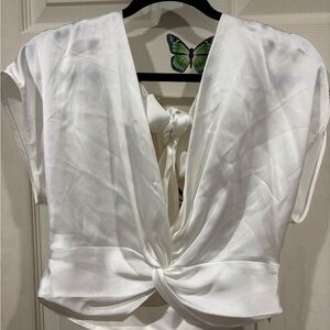 Zara White Satin Knot Blouse